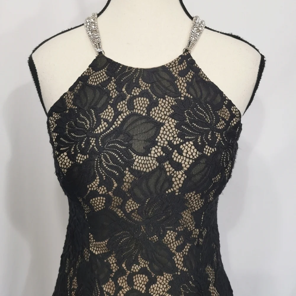 Betsy & Adam Black Lace Fit & Flare Mini Dress Cocktail Size 2 - Picture 3 of 9